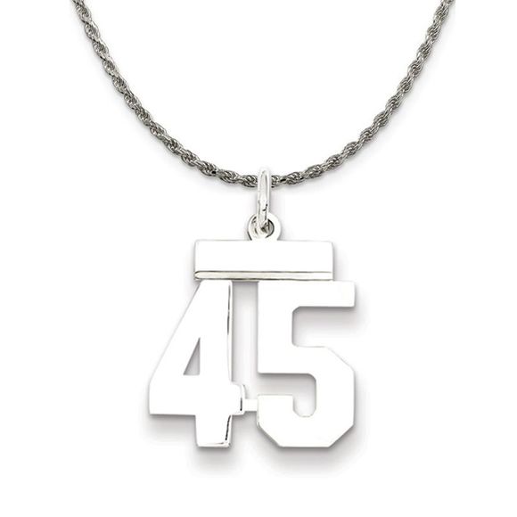 Sterling Silver Athletic Lg Polished Number 45 Necklace - 26 Inch